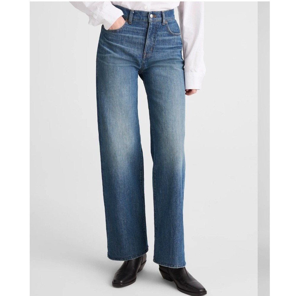 Madewell The Perfect Vintage Wide-Leg High Rise Blue Denim Jeans Size 33T Tall